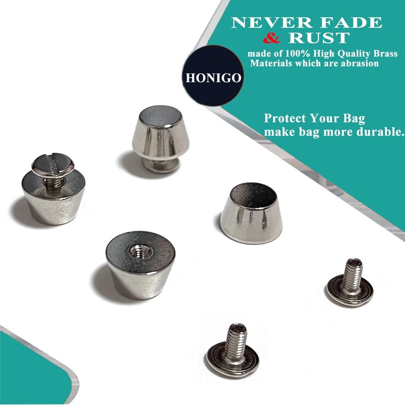 honigo 4 Pack Silver Rivets Stud Handbag Purse Feet 1/2 inch Flat Head Metal Solid Brass Studs Screw Back Feet 12mm Buckle Spikes Leathercraft for Leather Bag Totes DIY Craft - Image 4